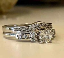 14k White Gold Plated 2Ct Round Cut Lab Created Diamond Bridal Set Wedding Ring