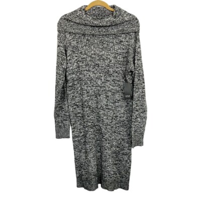 NEW ana Gray & Blacked Marled Ribbed Knit Foldover Midi Sweater Dress -  LARGE | eBay