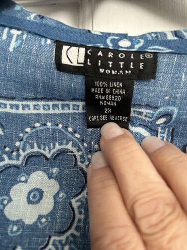 Carole Little Woman Blue Bandana Print Linen Jacket with Hood - Zip Front - 2X - Picture 4 of 7
