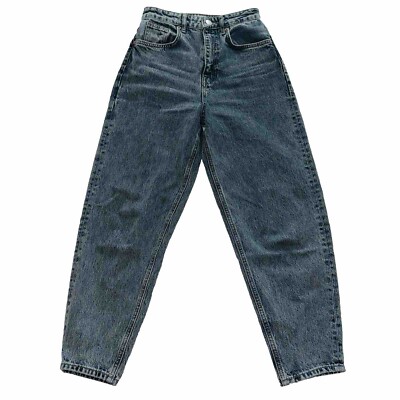 Zara Women's High Rise Balloon Leg Slouchy Jeans Blue Denim