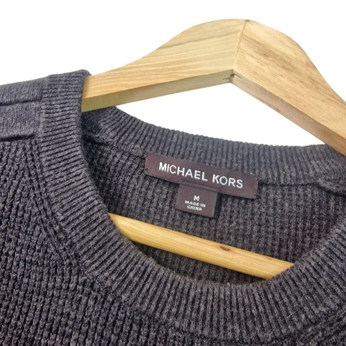 Michael Kors Waffle Knit Jumper Mens Medium Dark Grey Cotton Wool Blend - Picture 11 of 16