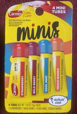 Carmex Daily Care Moisturizing Lip Balm Pack of 4 Tubes SPF 15 Various Flavors