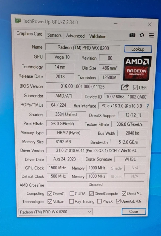 AMD RADEON PRO V320 WX8200 8GB HBM2 SCHEDA VIDEO GRAFICA QUAD MONITOR 4X MINI DP - Immagine 4 di 4