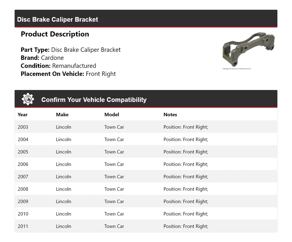 Soporte de pinza de freno de disco delantero derecho cardone para Lincoln Town Car 2003-2011 Foto 2 de 4