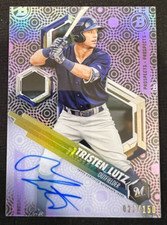 TRISTEN LUTZ 2018 Bowman High Tek Purple Difractor Rookie Card RC AUTO #022/150