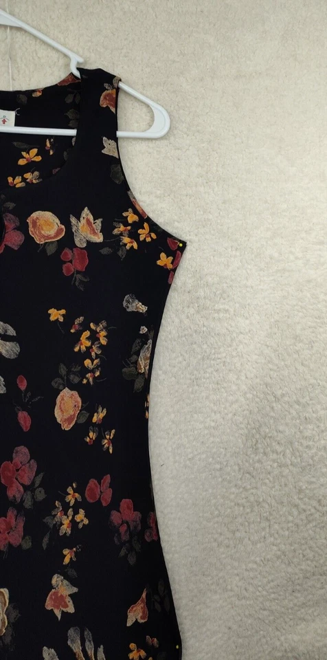 NYC Love Women Dress Medium Black Floral Rayon Sleeveless Shift Maxi Vintage 90 - Image 4 of 4