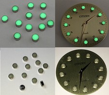 Watch Dial Hour Markers 12 GREEN LUME 3.0mmx1.2mm Numerals Dots Bars New Parts