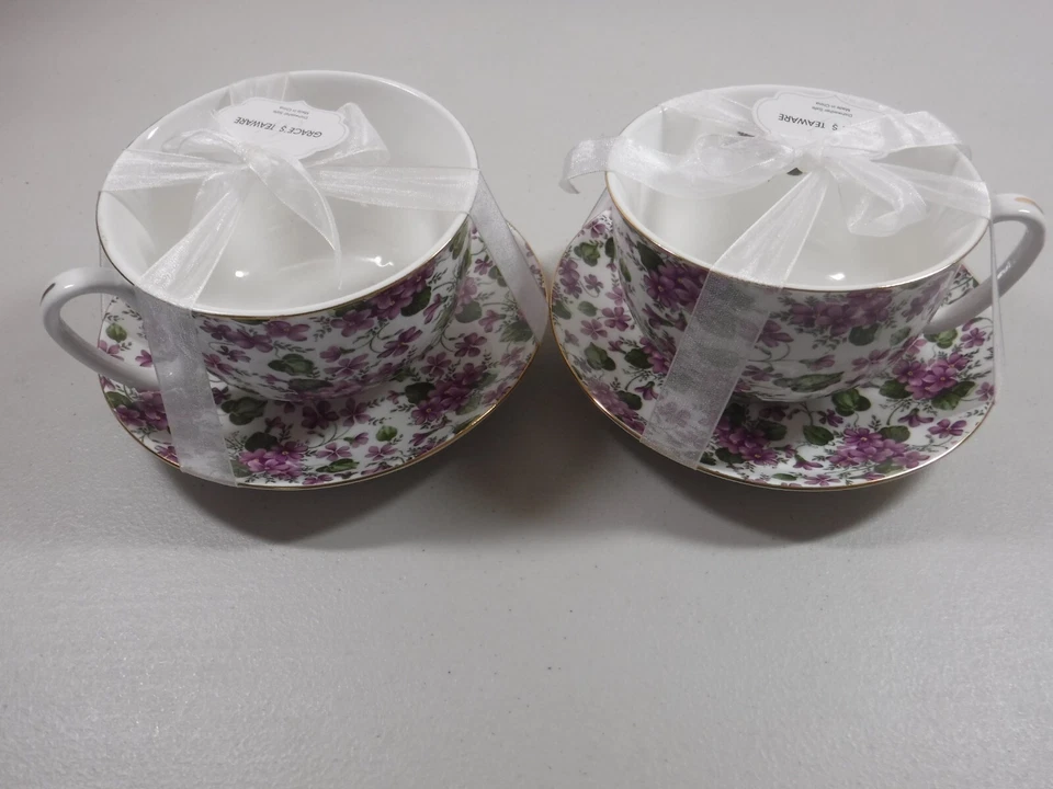 Juego de 2 tazas y platillos de sopa y sándwich o té/café Grace's Teaware Foto 4 de 4