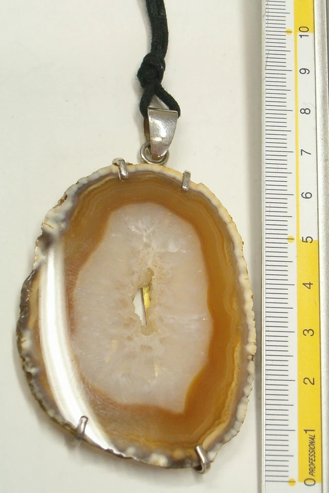 Ciondolo in ARGENTO 925 con AGATA marrone e girocollo - pendente pietra dura - - Immagine 2 di 4