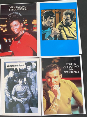 STAR TREK Lot of (4) VINTAGE 1992 Greeting Cards ORIGINAL Spock Kirk Uhuru Bones