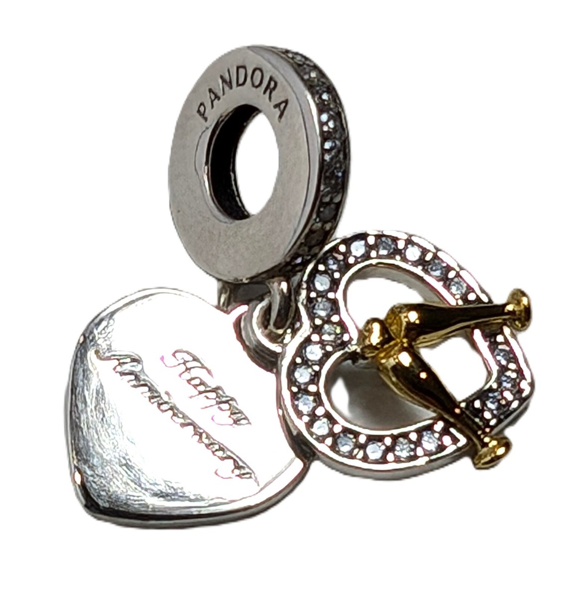 Authentic Pandora Charm, 2-Tone Happy Anniversary Dangle