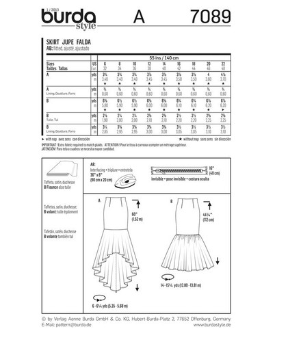 Burda 7089 MISS FISH TAIL, MERMAID SKIRT SEWING PATTERN MISS & PLUS SZ S-XL 6-22 - Picture 6 of 7