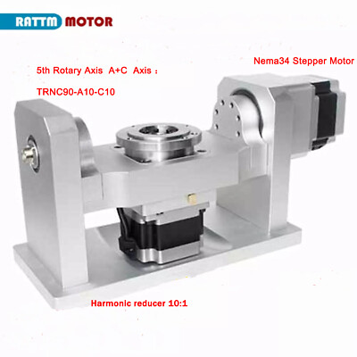 Rotary 5th Axis  A+C Axis Harmonic reducer 10:1 100mm chuck Nema34 stepper motor