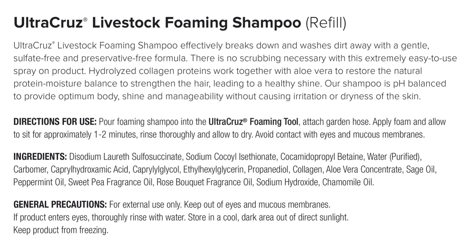 UltraCruz Livestock Foaming Shampoo, 5 Gallon, Refill