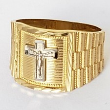 Mans solid 14k yellow Gold Jesus crucifix Cross Ring S 8.5 9 10 11