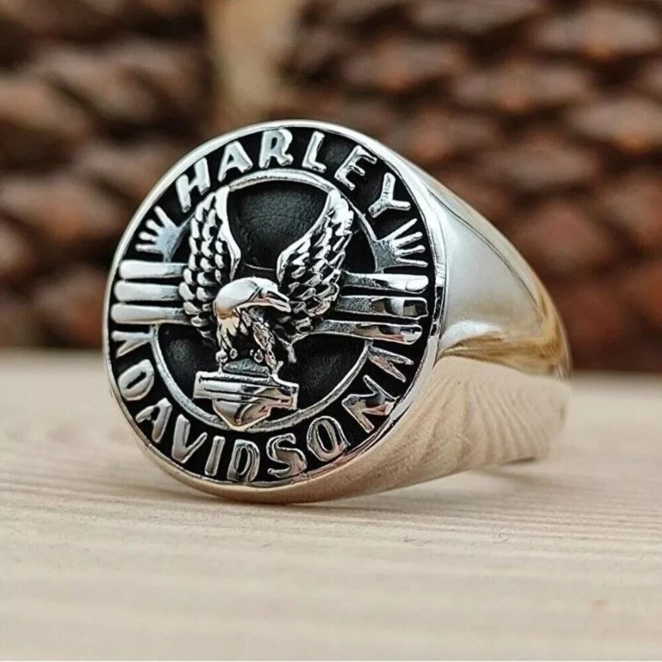Anillo para hombre Davidson Harley diseño motocicleta motociclista plata esterlina 925 todas las tallas Foto 2 de 4