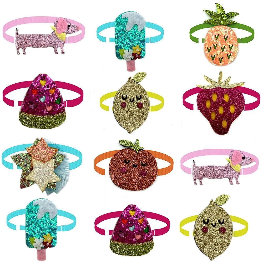 100Pcs Summer Fruit Style Dog Bow Ties Adjustable Pet Bowtie Collars Grooming