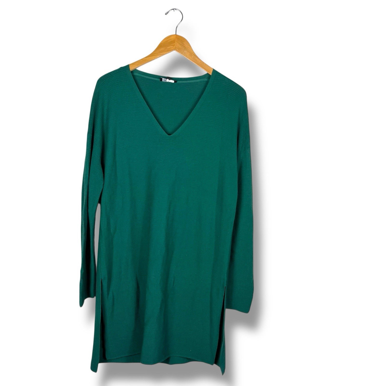 Lafayette 148 Women's Emerald Green V-Neck Long Sleeve Split Hem Tunic Size M