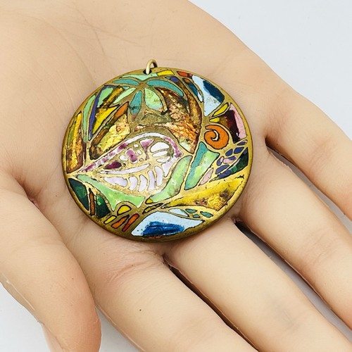 Vintage Enamel Cloisonne Pendant Modernist Unsigned David Kuo? - Picture 2 of 4