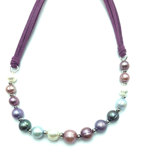 Honora Multi Color Pearl Lavender Leather Cord Necklace