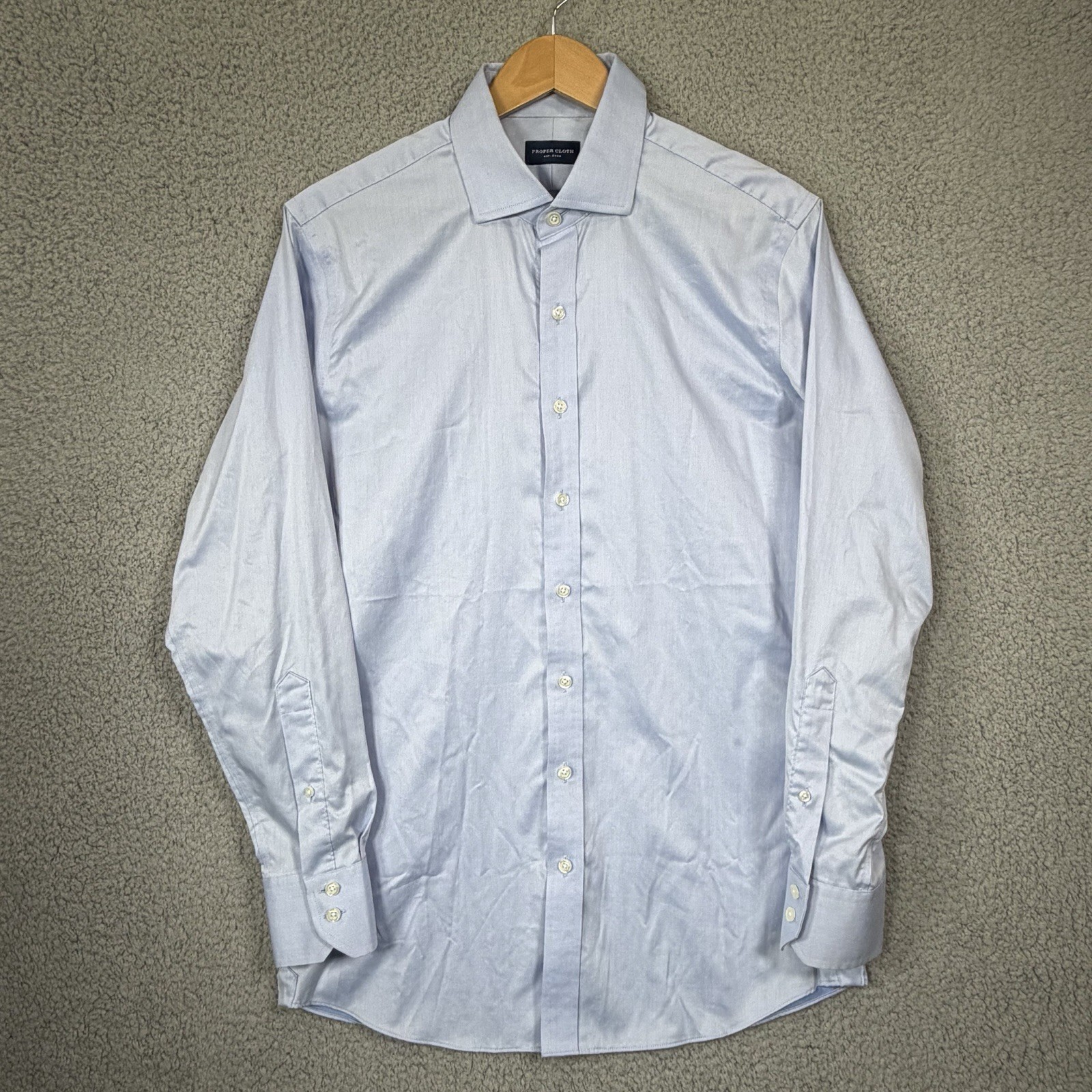 Proper Cloth Shirt Mens 16.5 Blue Cotton Button Up Long Sleeve