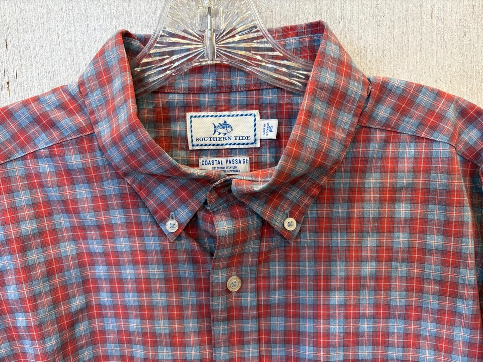 Camisa Southern Tide Coastal Passage Para Hombres XL Logotipo a Cuadros Bolsillo Botón Delantero Foto 4 de 4