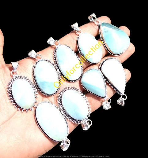 925 Sterling Silver Plated Calcite Palms Gemstone Pendant Lot Jewelry - Image 2 of 3