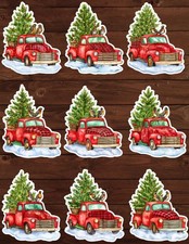 Red Truck Christmas Tree Vinyl Stickers Set Scrapbooking Laptop Water Bottle