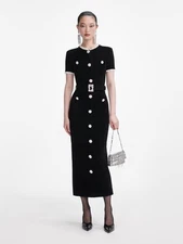 Self-Portrait Black lace patchwork Chenille knitted diamond Dresses