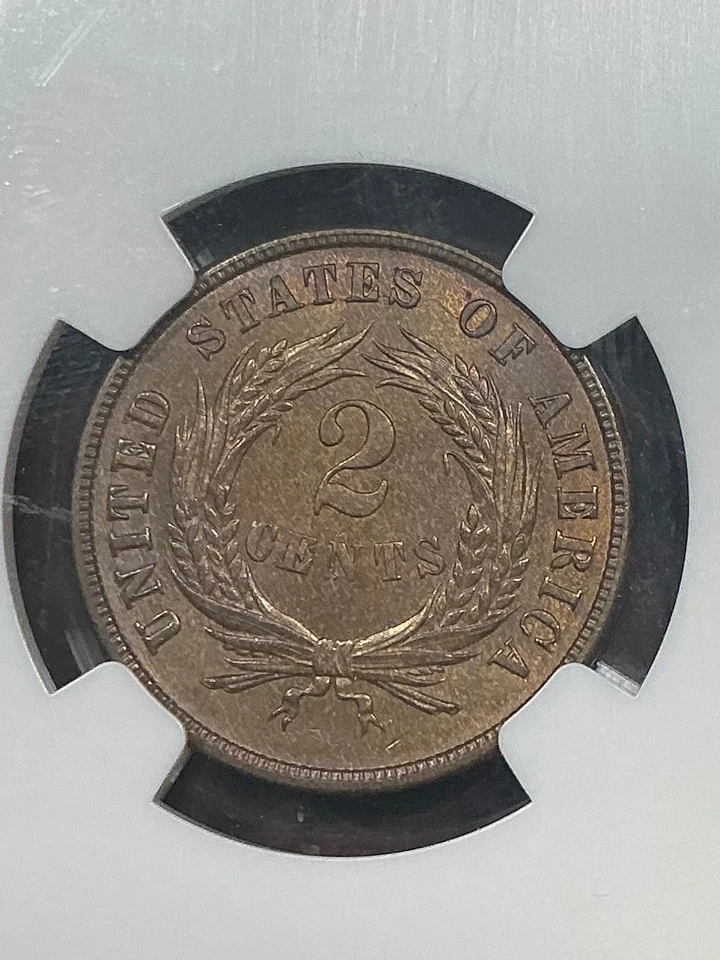 NGC MS65RB CAC 1871  TWO CENT PIECE VERY CHOICE EYE APPEAL - Image 2 of 3