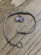 Vintage Anika Witt Sterling Silver 925 Elephant Charm Dangle Bracelet Size 7.5