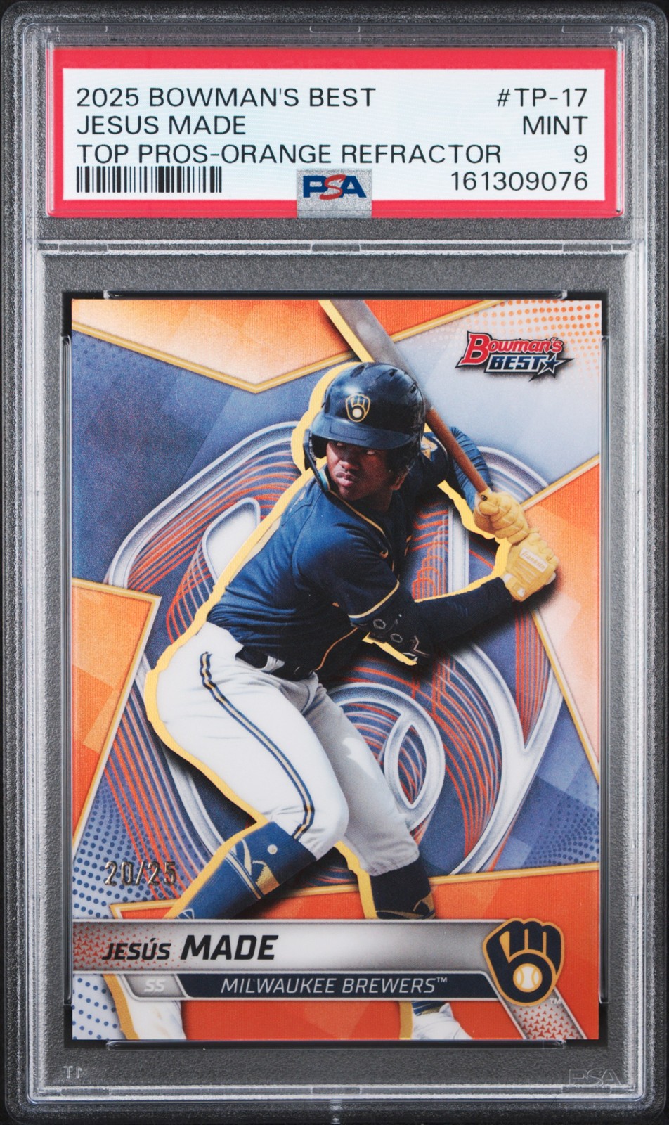 2025 BOWMAN'S BEST TOP PROSPECTS ORANGE REFRACTOR #TP-17 JESUS MADE 20/25 PSA 9