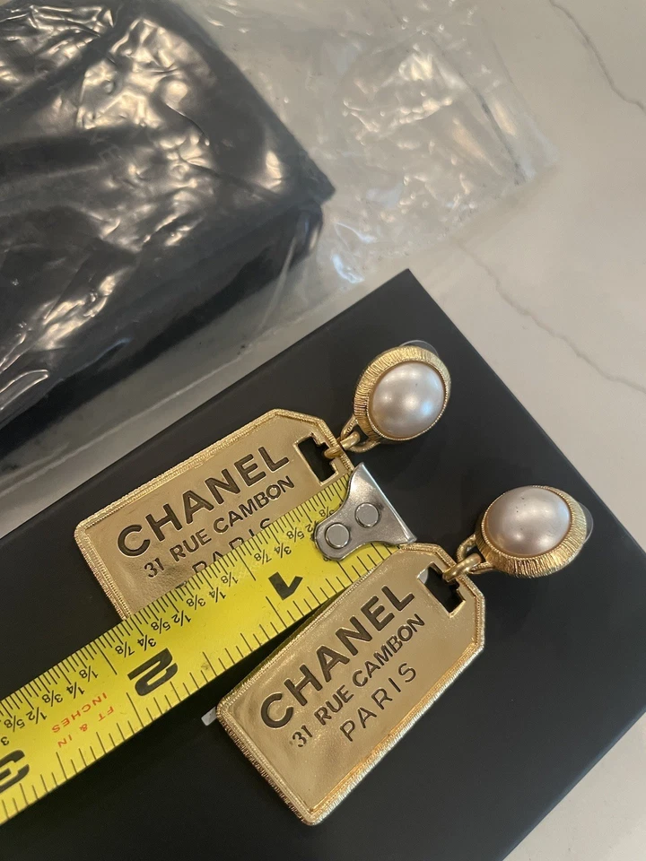 CHANEL Gold and White Pearl Dangle Earrings - Image 4 of 4