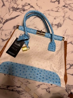 Giada Pelle Handbag Tote Bag Satchel Leather in White Blue Brown From Jpan