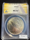 GORGEOUS Shine 1923 $1 Silver Peace Dollar MS 62 ANACS ESTATE US Coin cb627
