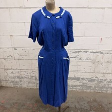 1940s Day Dress - Royal Blue with White & Light Blue Trim, Nautical Details