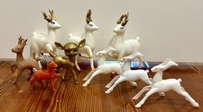Vintage Reindeer Plastic Flocked Red Gold White Brown Japan Lot of 9