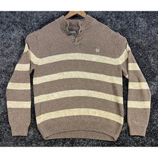 NWT Chaps Mens Brown Striped 1/4 Button Up Mock Neck Knit Sweater Large