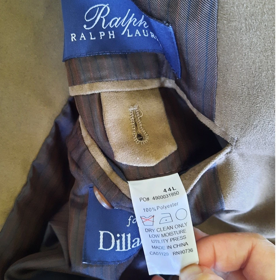 Blazer deportivo Ralph Lauren para hombre 44L línea de poliéster puro marrón oscuro gamuza 2 botones Foto 2 de 4