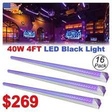 16 Pack UV LED Blacklight Bar 40W 4Ft Christmas Party Decoration DJ Stage Light