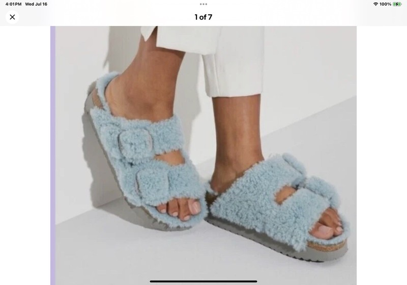 $189 NWOB Birkenstock Papillio Fuzzy Arizona 40 Powder Blue