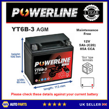 YT6B-3 Powerline Motorcycle Battery 12V 5Ah