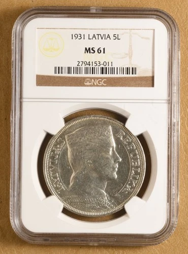 1931 Latvia 5 Lati NGC MS61