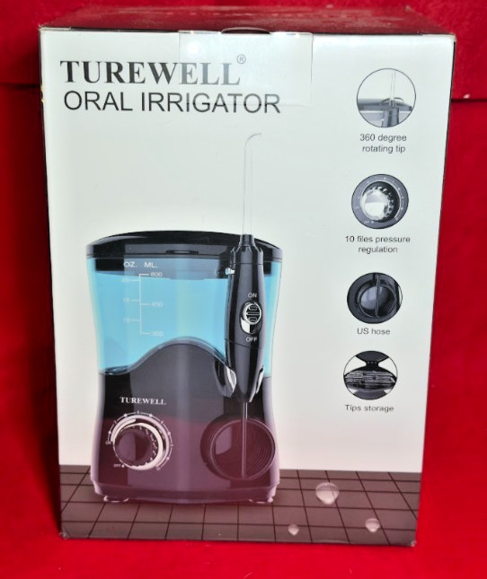 TUREWELL Water Flossing Oral Irrigator 600ML NEW IN BOX 10 Adjustable Black
