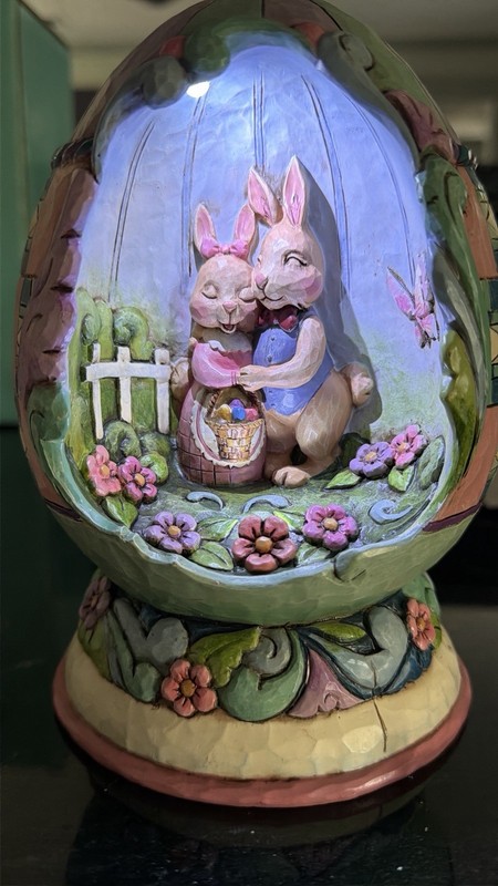 Jim Shore Heartwood Creek Easter Bunny in Quilted Egg LED Figurine 8in