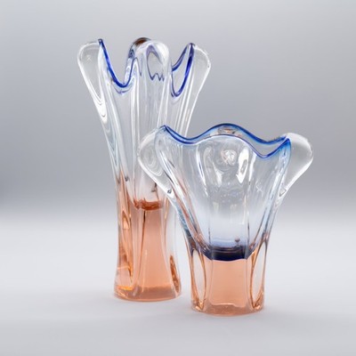 Josef Hospodka for Chřibská Glassworks Sculptural Sommerso Art Glass Vase Duo