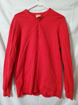 Vintage LL Bean Two Layer River Driver's Henley Shirt Red Sz Medium USA Made