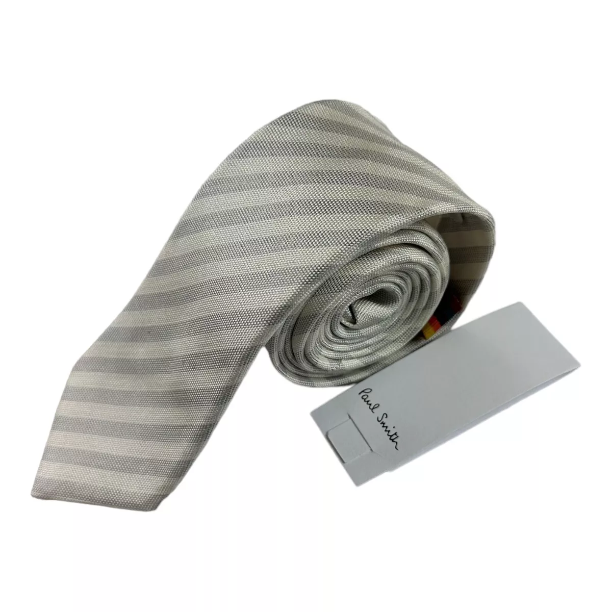 Paul Smith Cream Gray Striped Pure Silk Narrow Tie 2.5 Inch NWT 125$ | eBay