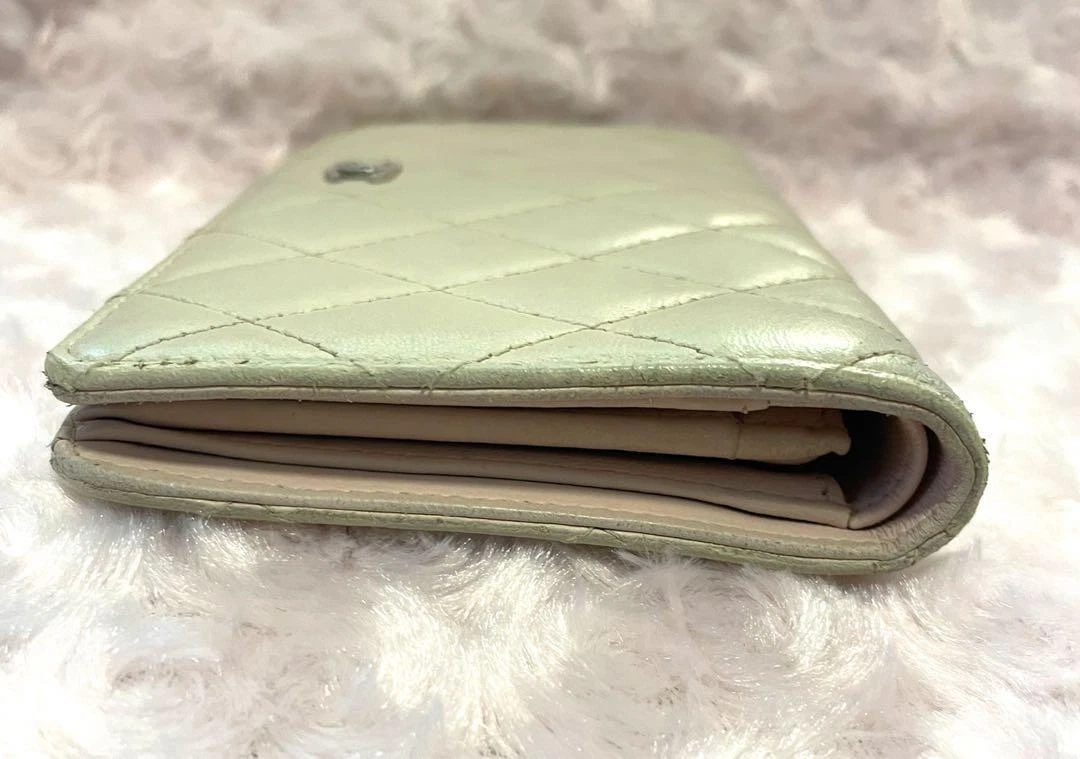 CHANEL Quilted Folded Wallet Off white Metal w Guarantee 18.5cm x