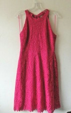 Oasis Pink Lace Dress Sz 10 L   50s Style Tie Neck Scalloped Edge New